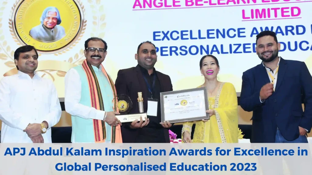 Our CEO, Ashique Parvesh, accepting the esteemed Dr. APJ Abdul Kalam Award for Excellence in Global Education on behalf of Angle Belearn from Mary Kom in Delhi